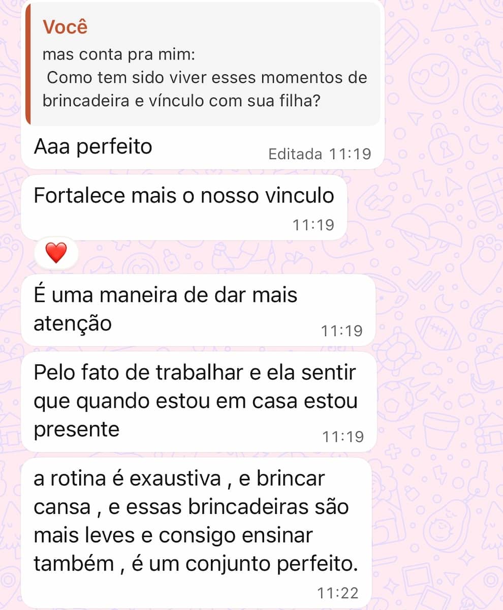 Comentário elogiando clareza e praticidade das atividades do Método Criar & Brincar